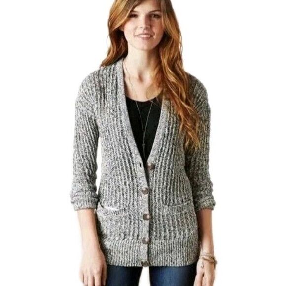 American Eagle Outfitters B&W Womens Cardigan Sweater Button Front sz M - Picture 3 of 12